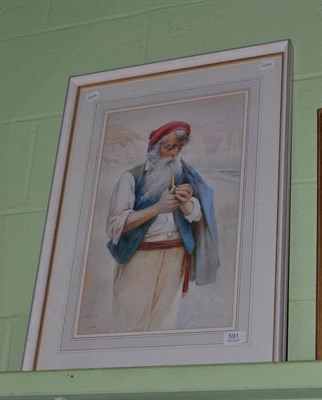 Lot 591 - A watercolour of fisherman smoking a pipe near the cliffs of Dover, indistinctly signed