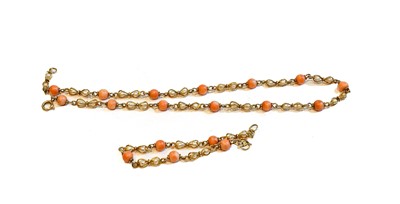 Lot 172 - A coral and cultured pearl necklace, length...