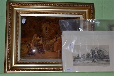 Lot 597 - A framed crystoleum and a quantity of unframed prints and etchings