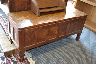 Lot 938 - A Robert  "Mouseman " Thompson Panelled Oak Blanket Box, on four octagonal and block feet, with...