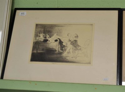 Lot 600 - After Edmund Blampied (1886-1996) Interior scene, signed, etching