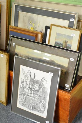 Lot 604 - A collection of assorted decorative watercolours and prints, etc