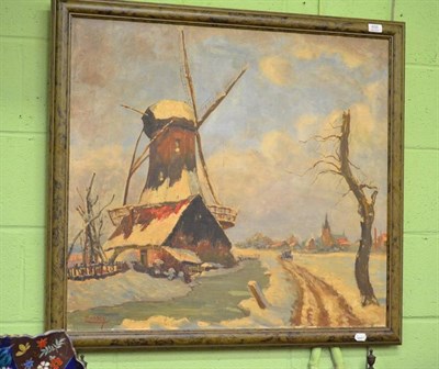 Lot 606 - An oil on canvas signed ";?assey";, Flemish village scene in winter