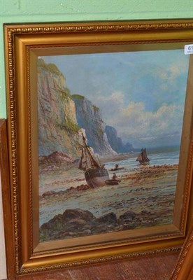 Lot 611 - F Hider oil on canvas of fishing boats on a shore