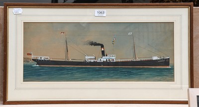 Lot 1063 - Six various maritime watercolours of steamers,...