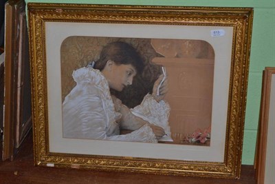 Lot 613 - Arts & Crafts pastel of a lady reading/writing