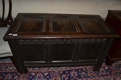 Lot 1112 - A 19th-century three-panel oak coffer, 113cm...