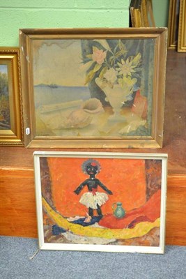 Lot 614 - Gilt framed oil on canvas still life of flowers and a shell signed Billie Waters and a modern...