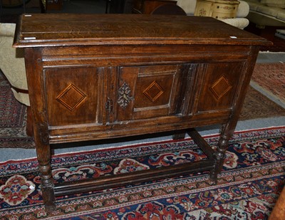 Lot 1070 - An 18th century inlaid oak food cupboard 111cm...