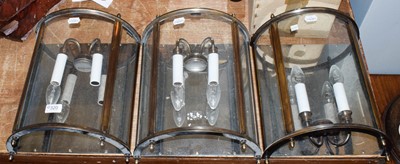 Lot 320 - Three modern twin branch, demi lun wall lanterns