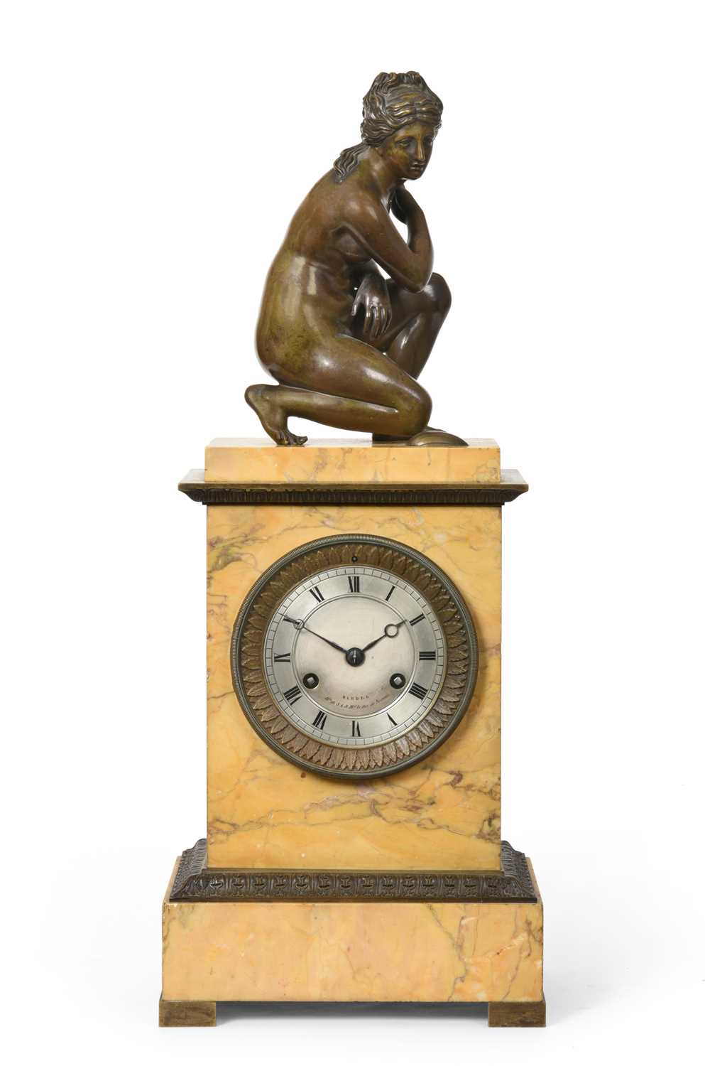 Lot 130 - A Sienna Marble Bronze Striking Mantel Clock,...