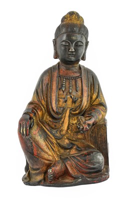 Lot 98 - A Chinese Bronze and Polychrome Figure of...