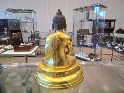 Lot 95 - A Gilt Bronze Figure of Buddha, probably Tibet,...