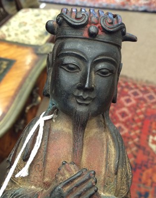 Lot 96 - A Chinese Bronze and Polychrome Figure of a...