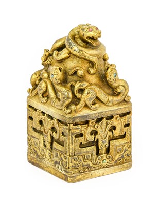 Lot 687 - A Chinese Bronze Seal, in Qianlong style, cast...