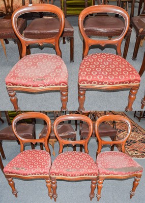 Lot 1248 - Five Victorian balloon back dining chairs and...