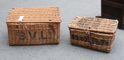 Lot 1166 - Three large early 20th century wicker storage...