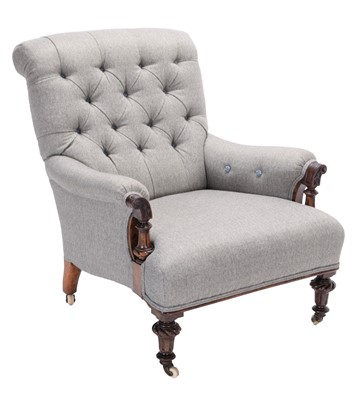 Lot 295 - A Victorian Walnut-Framed Upholstered Armchair,...