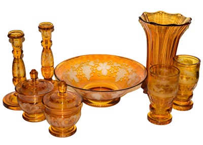 Lot 4 - Victorian and later bohemian amber glassware...