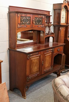 Lot 1181 - A mahogany Arts & Crafts mirror back sideboard,...