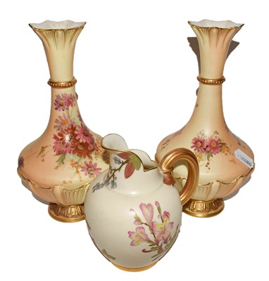 Lot 222 - A pair of Royal Worcester blush ivory vases...
