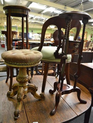 Lot 672 - A Victorian green upholstered chair, a wig-stand, jardiniere stand and a piano stool