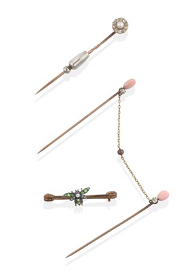 Lot 2403 - A Double Stickpin, Another Stickpin and An Insect Brooch