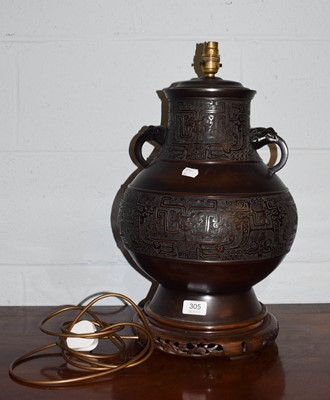 Lot 305 - A 20th century Chinese bronze lamp base of...