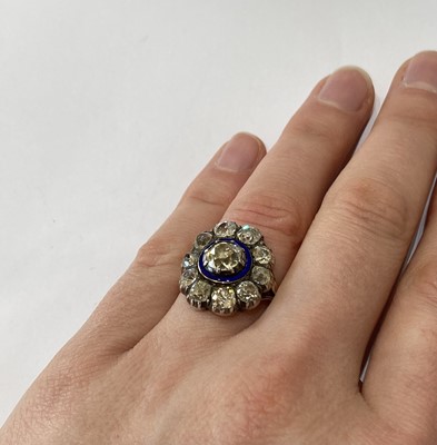 Lot 2074 - A Victorian Diamond and Enamel Cluster Ring