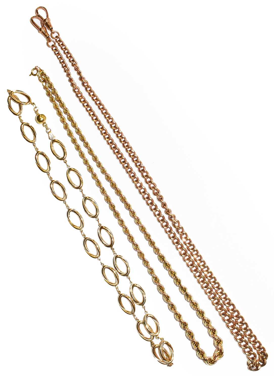 Lot 90 - A 9 carat gold ropetwist chain, length 46.5cm;...
