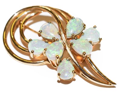 Lot 45 - An opal brooch, stamped '10CT', length 4cm;...