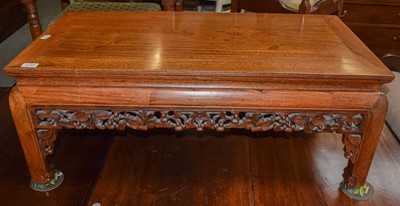 Lot 1255 - A Chinese carved hardwood coffee table, 93cm...