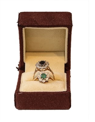 Lot 280 - A 9 carat gold emerald and white stone cluster...