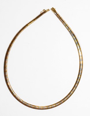 Lot 63 - A bi-coloured fancy link necklace, stamped...