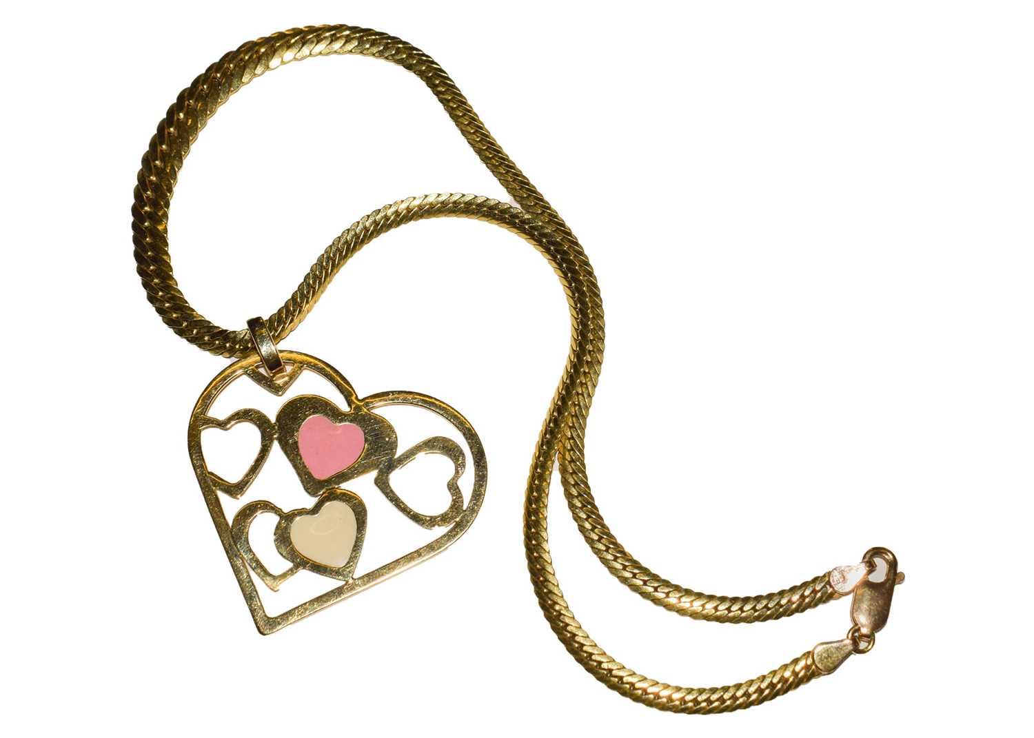 Lot 85 - A heart pendant on chain, pendant length 5cm,...