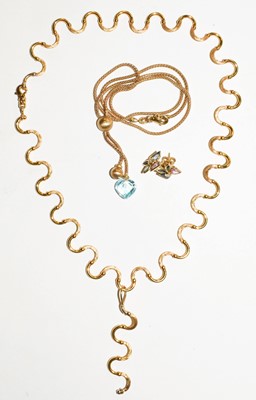 Lot 78 - A fancy link necklace, clasp stamped '585',...