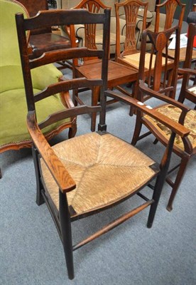 Lot 699 - Oak ladder back chair in style of Gimson