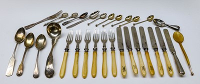 Lot 106 - Six pairs of Russian silver and ivory...
