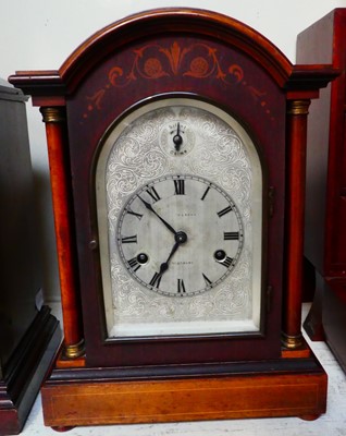 Lot 195 - A mahogany inlaid chiming mantel clock, circa...