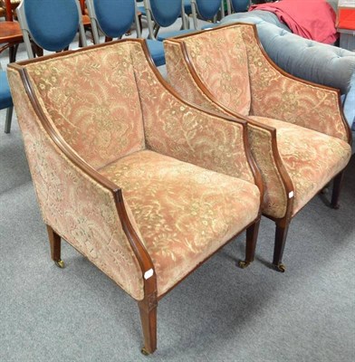 Lot 703 - A pair of Edwardian mahogany framed tub chairs