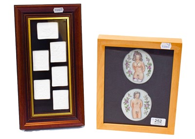 Lot 252 - Six small lithophane erotic panels, framed as...