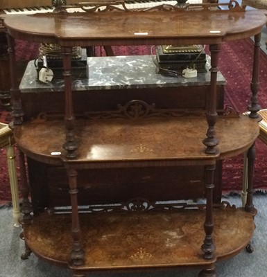 Lot 1121 - A Victorian three-tier walnut veneered inlaid...