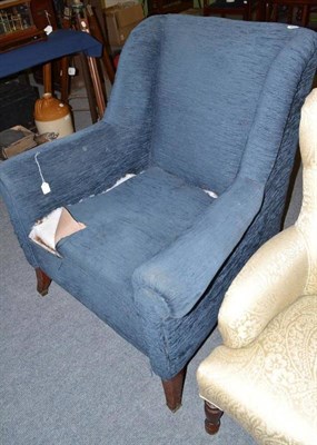 Lot 719 - A rosewood framed blue upholstered armchair