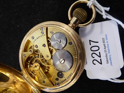 Lot 2207 - J.W.Benson: A 9 Carat Gold Half Hunter Pocket Watch