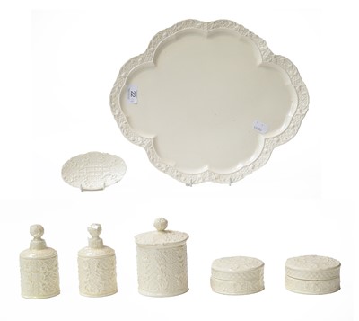 Lot 22 - A Continental creamware dressing table set,...