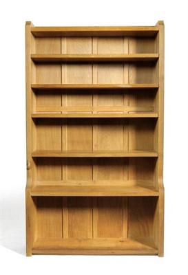 Lot 950 - A Robert  "Mouseman " Thompson Oak 6' Open Bookcase, solid ends and panelled back, raised...