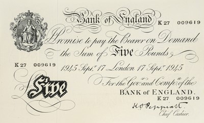 Lot 256 - Bank of England White £5, Peppiatt, London 17...