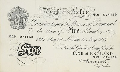 Lot 257 - Bank of England White £5, Peppiatt, London 28...