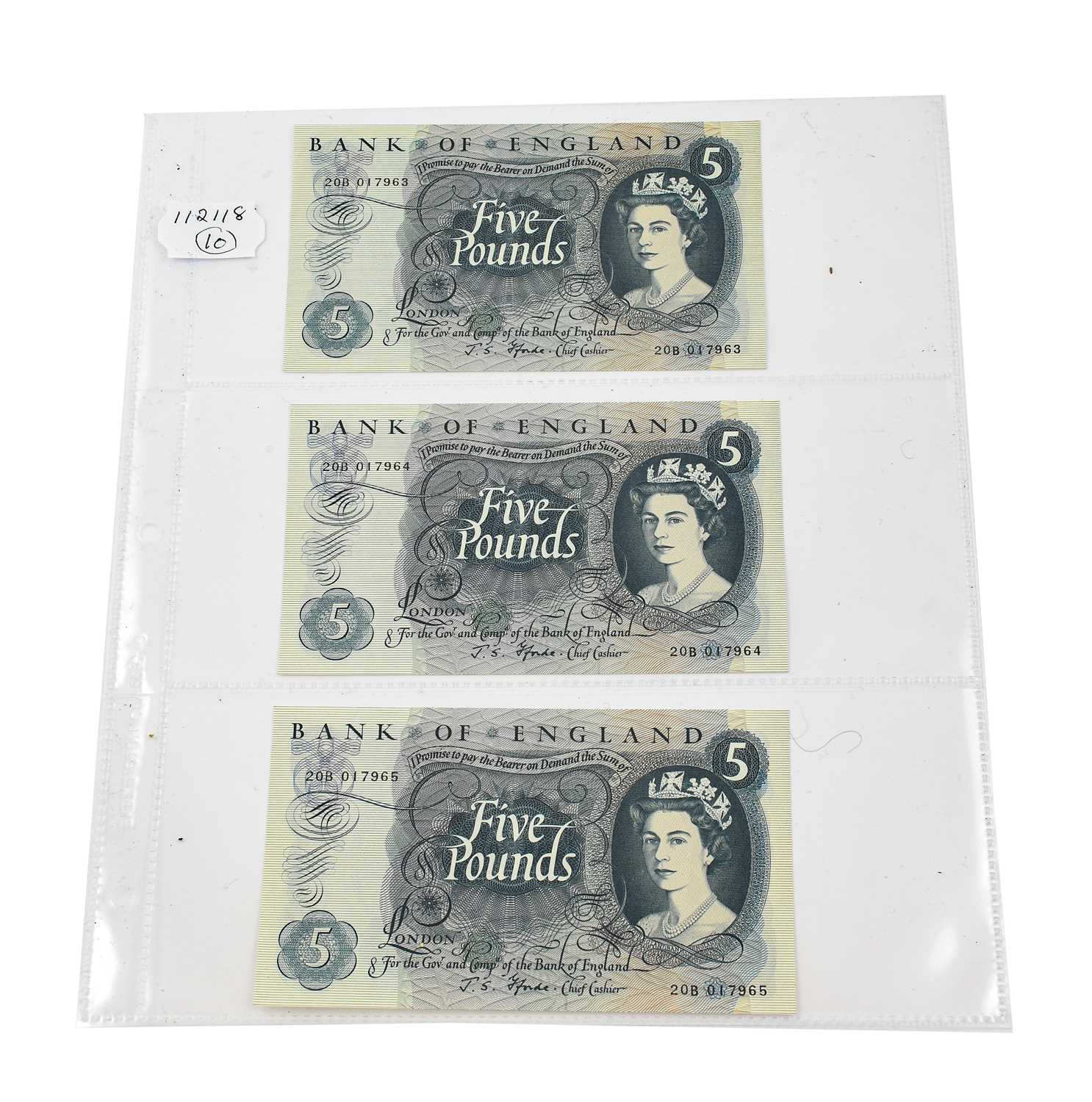 Lot 264 - Bank of England, 3 x £5, Fforde, series ‘C’...
