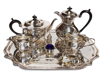 Lot 40 - A plated tray, four-part plated tea service,...